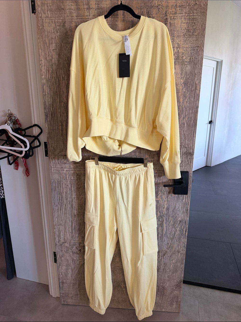 Fabletics Pale Yellow Cargo Jogger & Sweatshirt Set